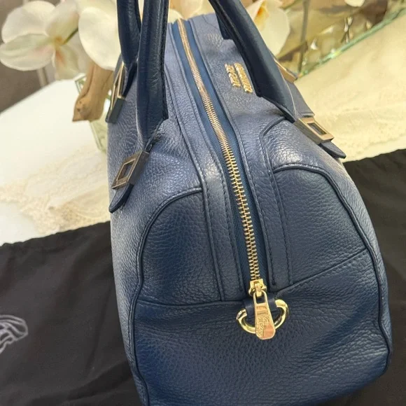 Versace Collection Vitello Handbag Blue Leather with Shoulder Strap and Dust Bag - Picture 9 of 13